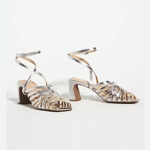 NWT Anthropologie Silver Strappy Sandals Leather